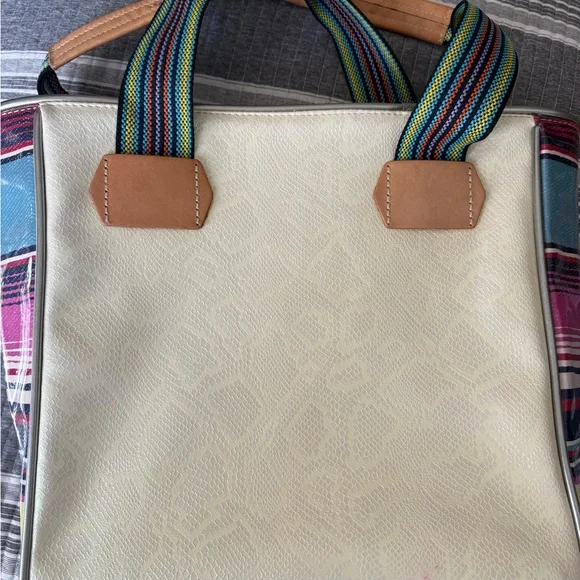 Stylish Cream Tote Bag with Multicolor Straps - Picture 1 of 3